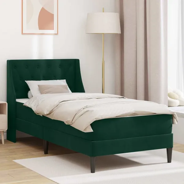Cadre de lit avec matelas Vert foncé 90 x 190 cm Velours