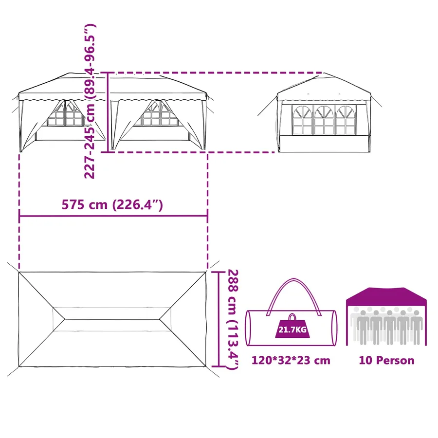 Tente de fête pop-up 575 x 288 x 245 cm Bordeaux - 18