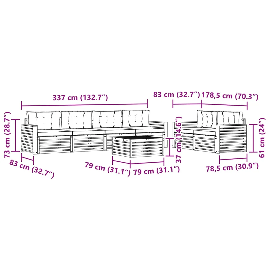 Ensemble de canapés d'extérieur 7 pcs Naturel et Anthracite - 9