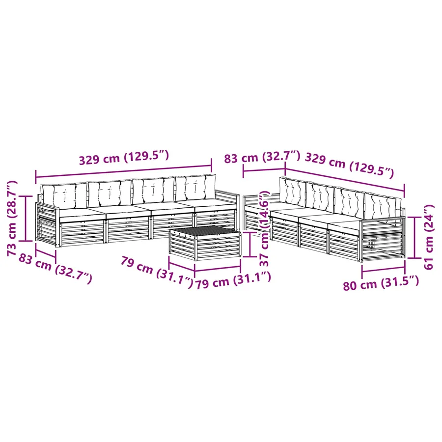 Ensemble de canapés d'extérieur 9 pcs Naturel et Anthracite - 10