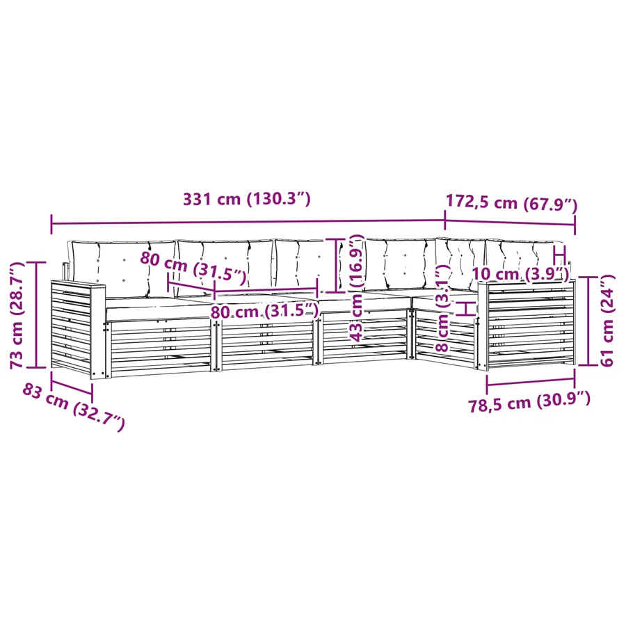 Ensemble de canapés d'extérieur 5 pcs Naturel et Anthracite - 8