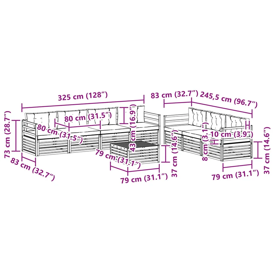 Ensemble de canapés d'extérieur 8 pcs Naturel et Anthracite - 9