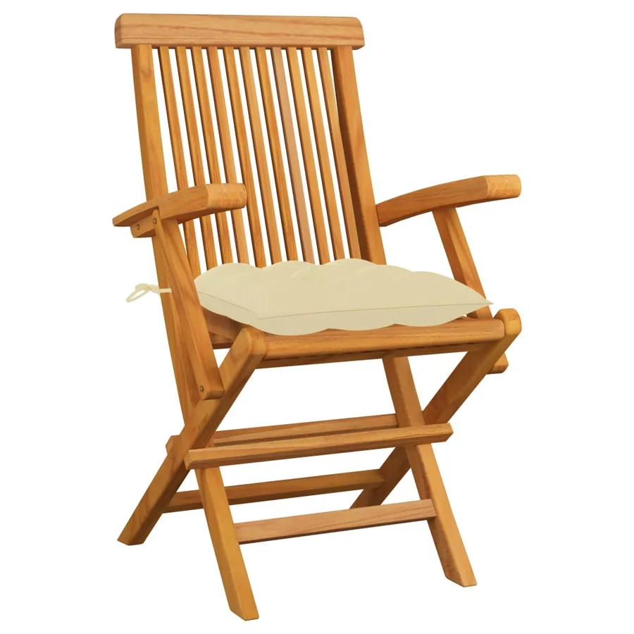 Chaises de jardin et coussins blanc crème lot de 3 Teck massif - 2