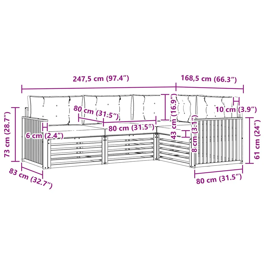 Ensemble de canapés d'extérieur 4 pcs Naturel et Anthracite - 9