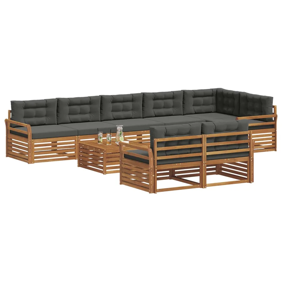 Ensemble de canapés d'extérieur 9 pcs Naturel et Anthracite - 3