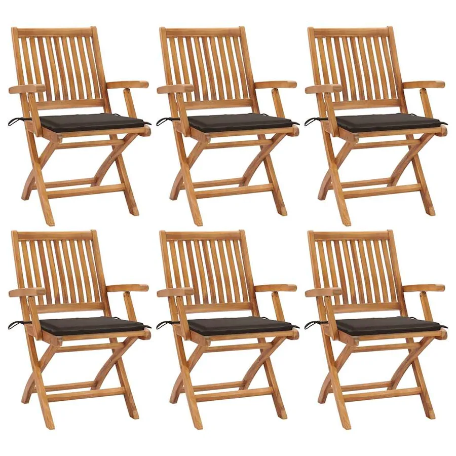Chaises pliables de jardin avec coussins lot de 6 Bois de teck