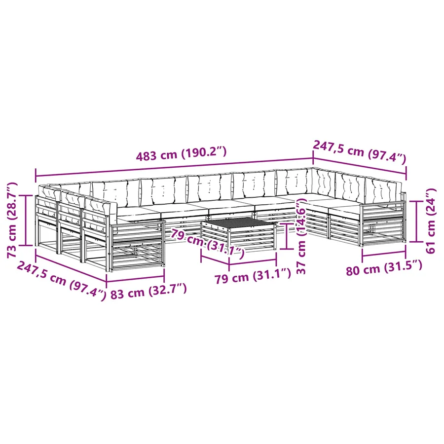 Ensembles de canapés avec coussin 11 pcs Naturel et Anthracite - 8
