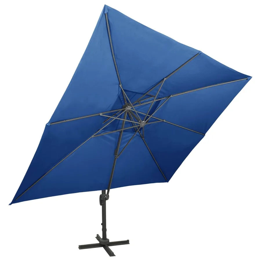Parasol de jardin en porte-à-faux avec double toit bleu azuré - 2