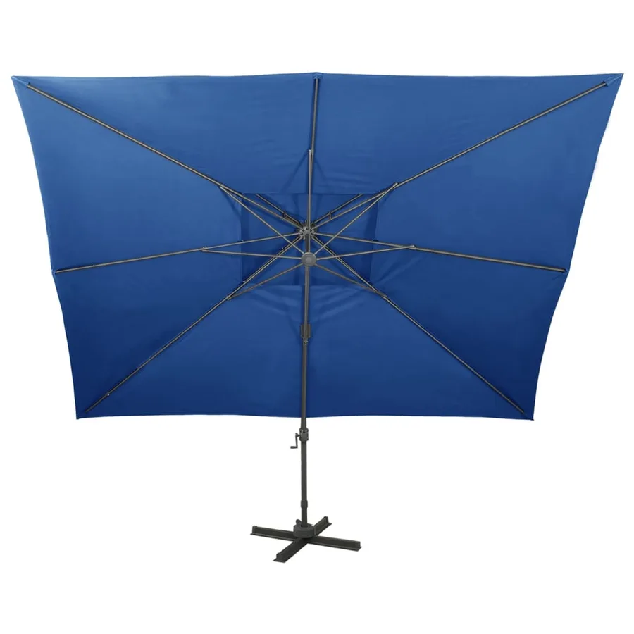 Parasol de jardin en porte-à-faux avec double toit bleu azuré - 3