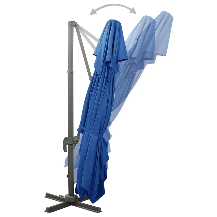 Parasol de jardin en porte-à-faux avec double toit bleu azuré - 5