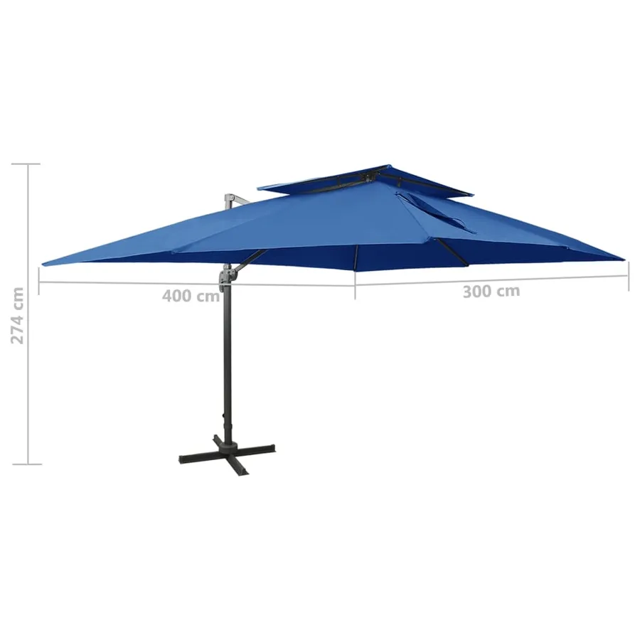 Parasol de jardin en porte-à-faux avec double toit bleu azuré - 9