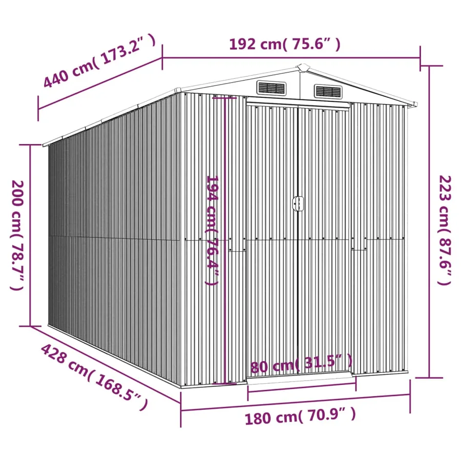 Abri de jardin Anthracite 192x440x223 cm Métal galvanisé - 8
