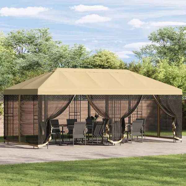 Gazebo avec murs latéraux 6 x 3 m Crème Polyester et Acier 190