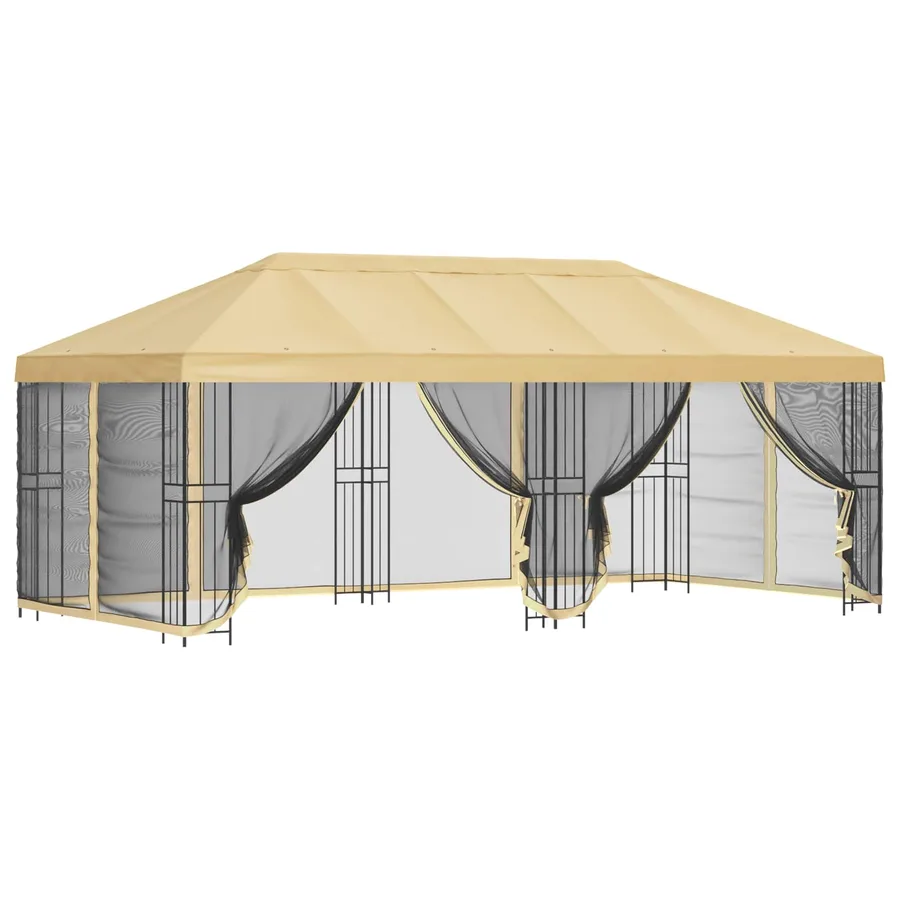 Gazebo avec murs latéraux 6 x 3 m Crème Polyester et Acier 190 - 2