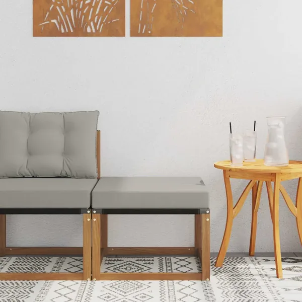 Pouf d'Extérieur Bois d'acacia massif et tissu Textilène