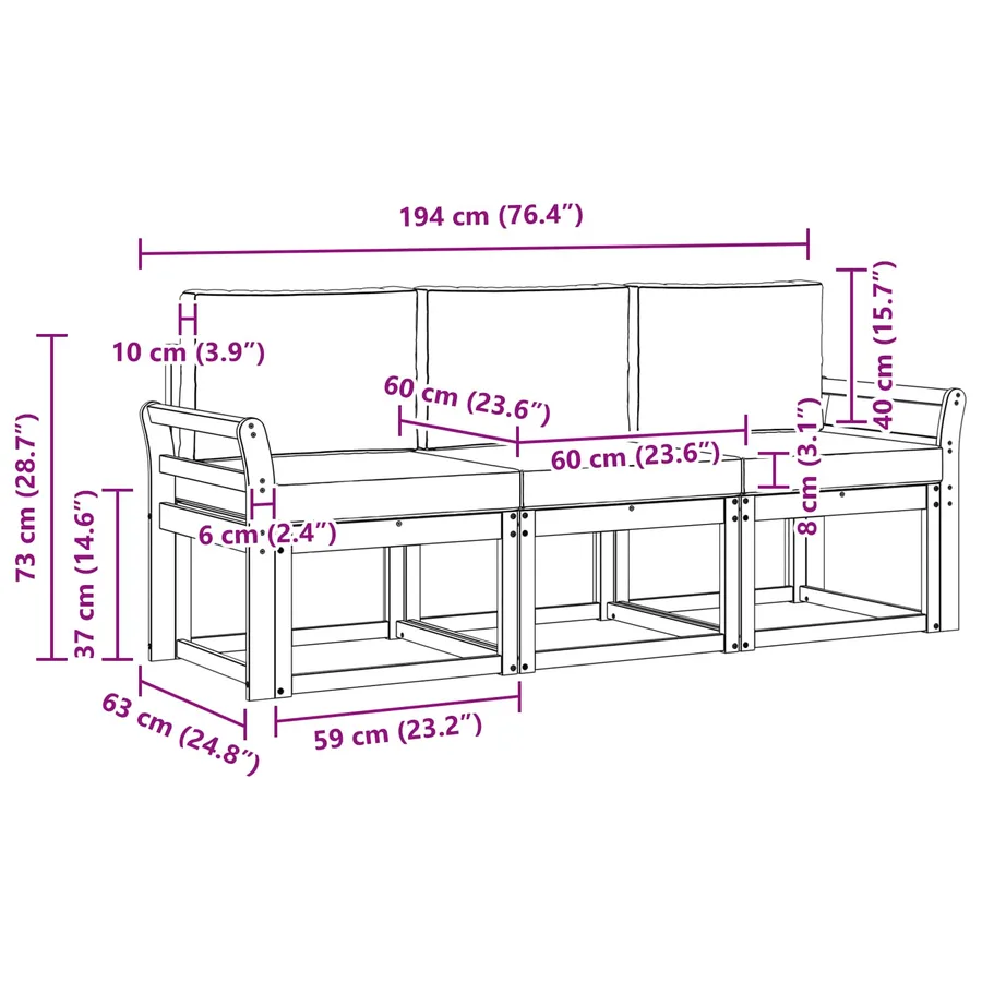 Ensemble de canapés d'extérieur 3 pcs Naturel et Beige - 8