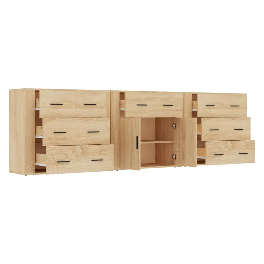 Buffets 3 pcs Chêne sonoma Bois d'ingénierie - 5