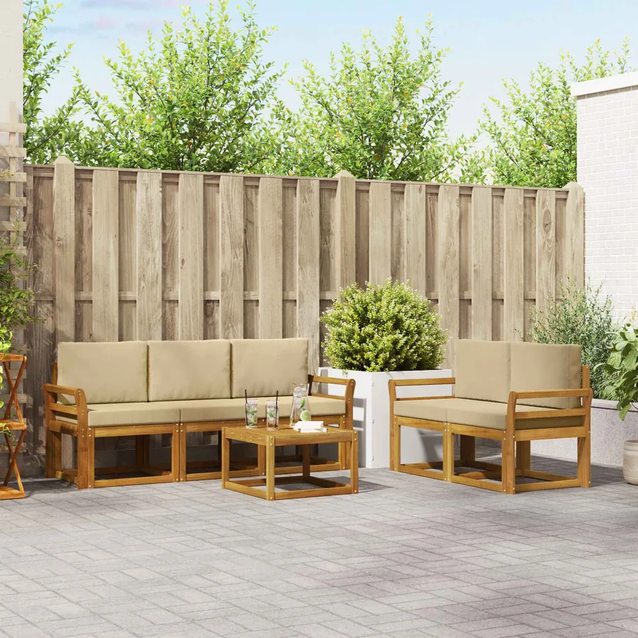 Ensemble de canapés d'extérieur 6 pcs Naturel et Beige