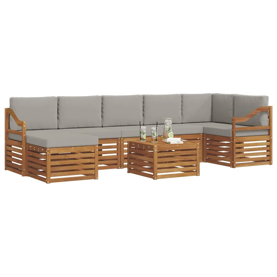 Ensemble de canapés d'extérieur 8 pcs Gris Naturel et Clair - 3