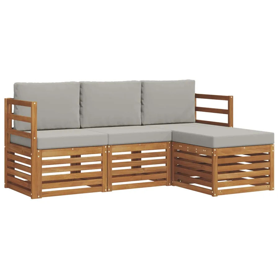 Ensemble de canapés d'extérieur 4 pcs Gris Naturel et Clair - 2