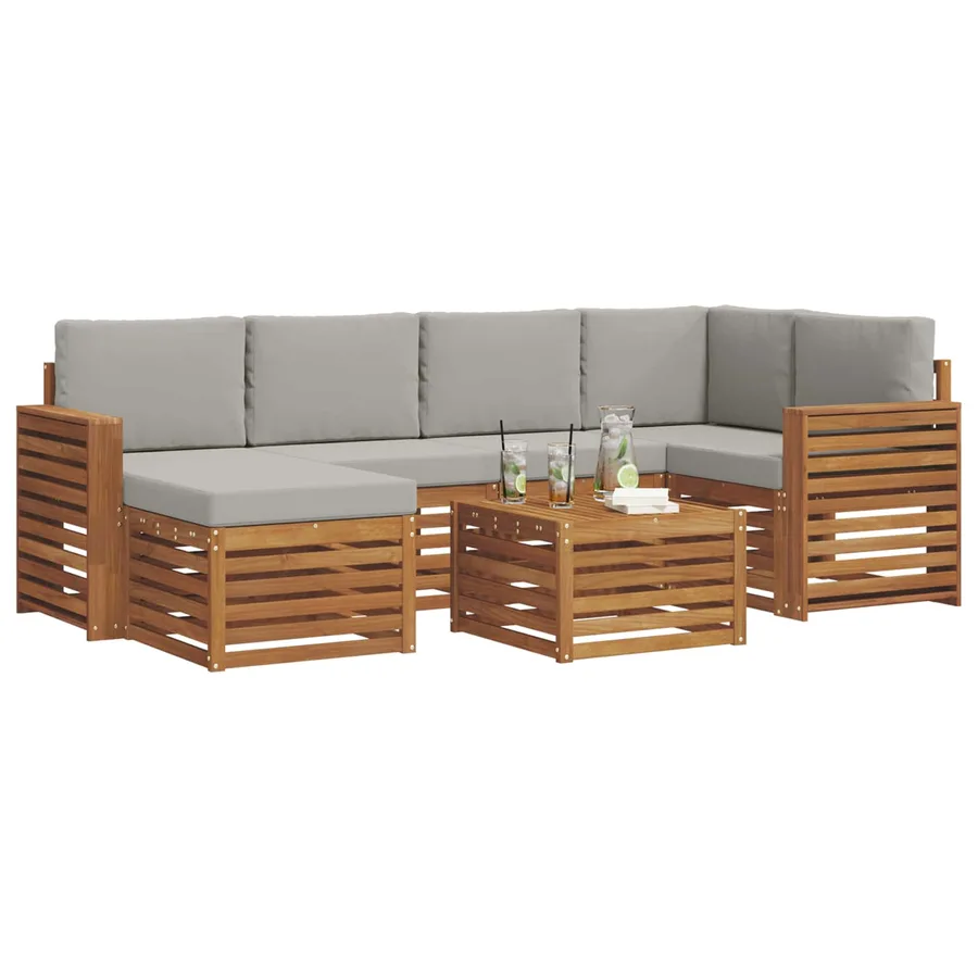 Ensemble de canapé d'angle 7 pcs Gris Naturel et Clair - 3