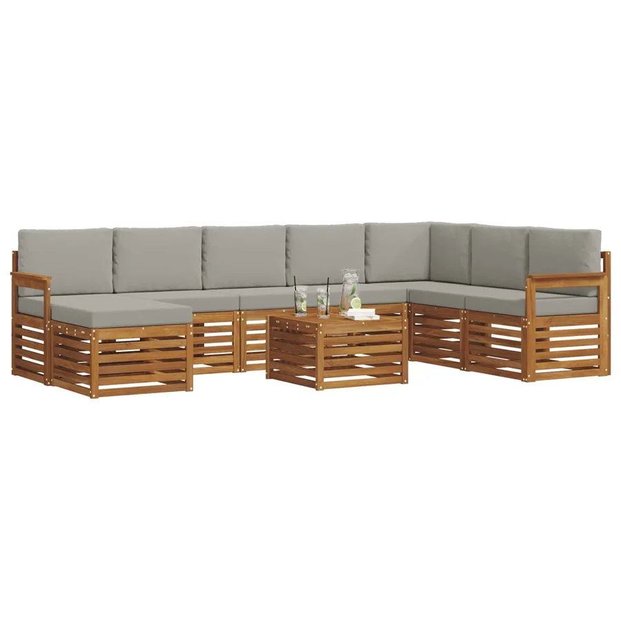 Ensemble de canapés d'extérieur 9 pcs Gris Naturel et Clair - 3