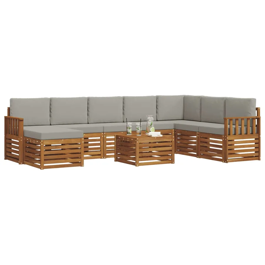 Ensemble de canapés d'extérieur 9 pcs Gris Naturel et Clair - 3