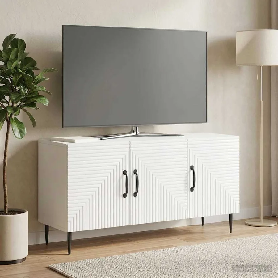 Meuble TV Blanc 99 x 34,5 x 50 cm Bois d'ingénierie - 4