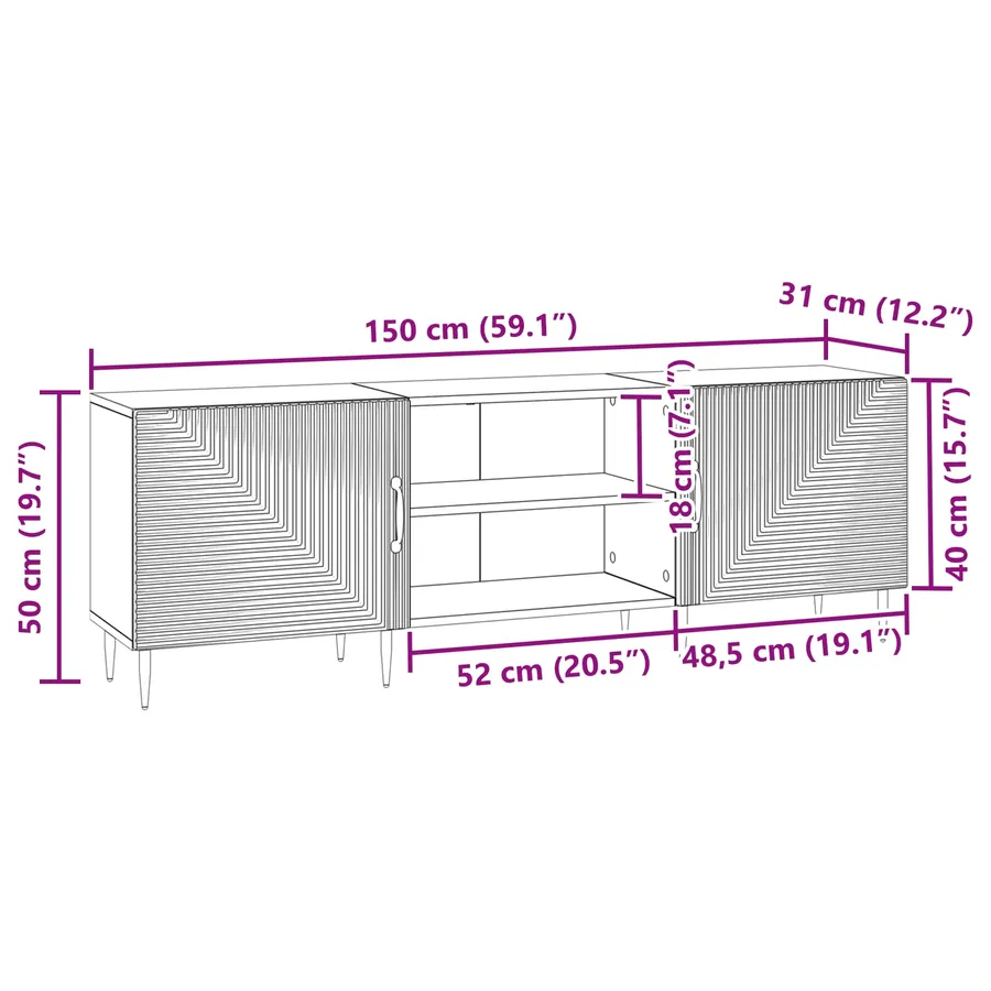 Meuble TV Gris béton 150 x 31 x 50 cm Bois d'ingénierie - 11