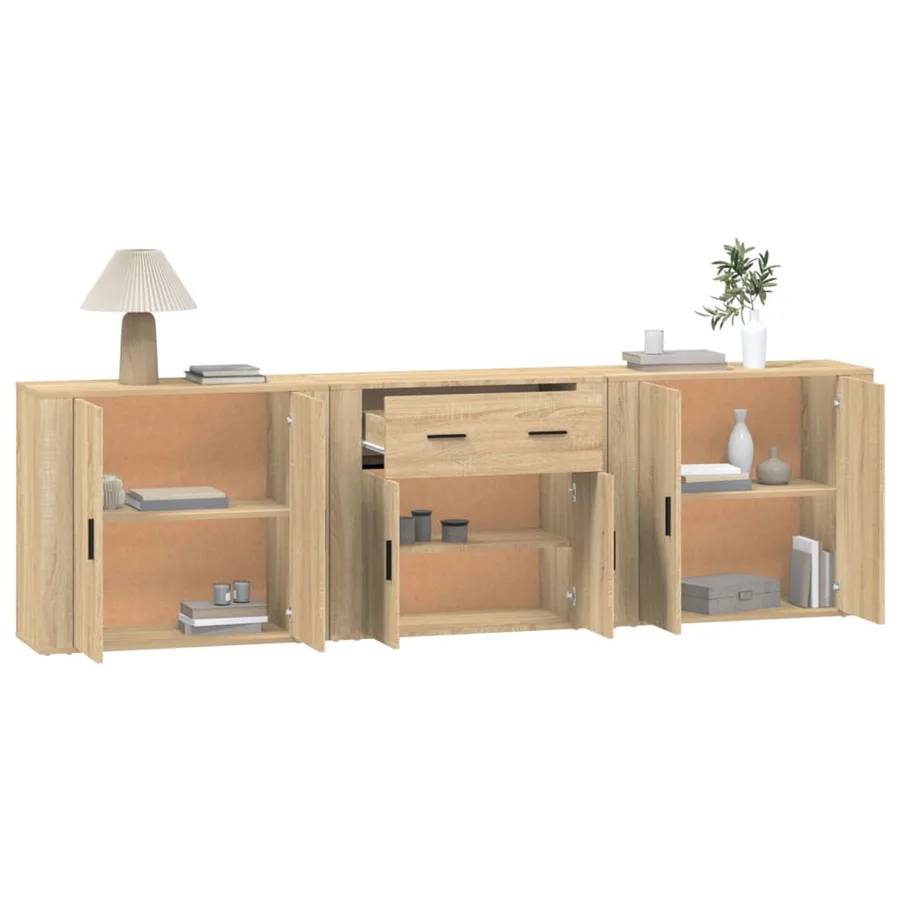 Buffets 3 pcs Chêne sonoma Bois d'ingénierie - 4