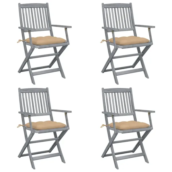 Chaises pliables d'extérieur lot de 4 et coussins Bois d'acacia