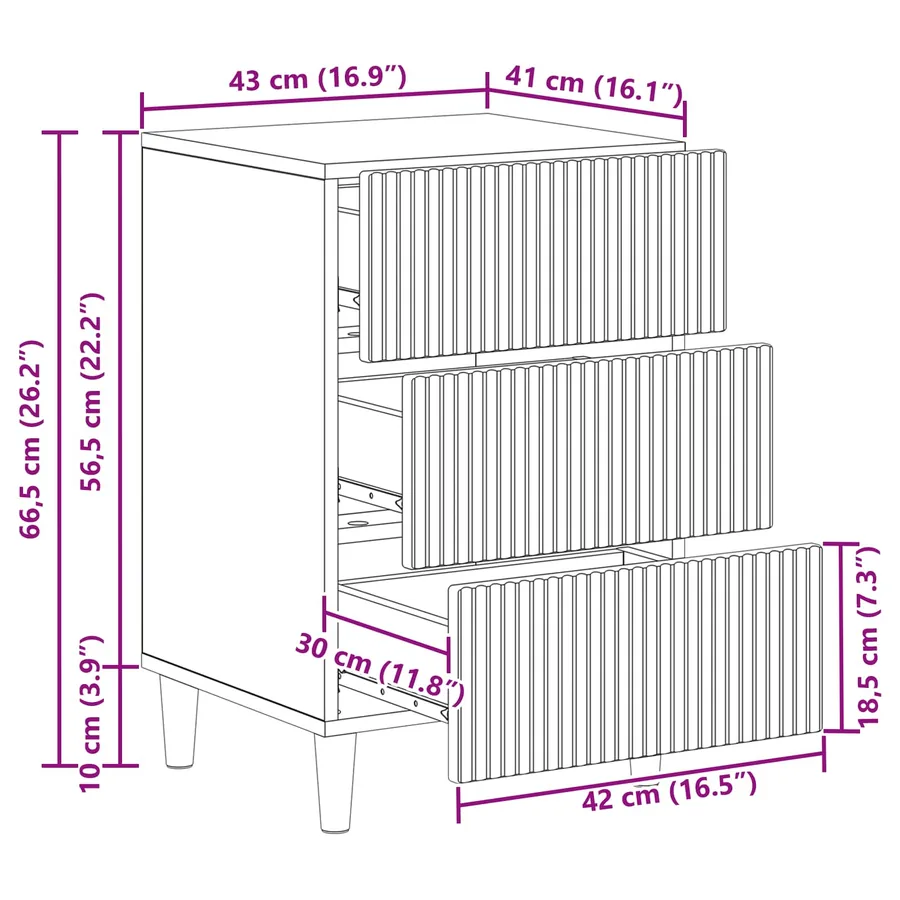 Cabinet de chevet avec tiroir Gris béton 43 x 41 x 66,5 cm - 10