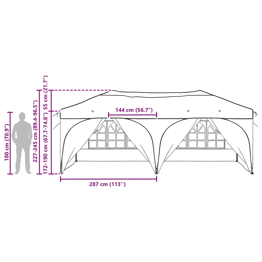 Tente de fête pop-up 575 x 288 x 245 cm Noir Tissu Oxford - 19