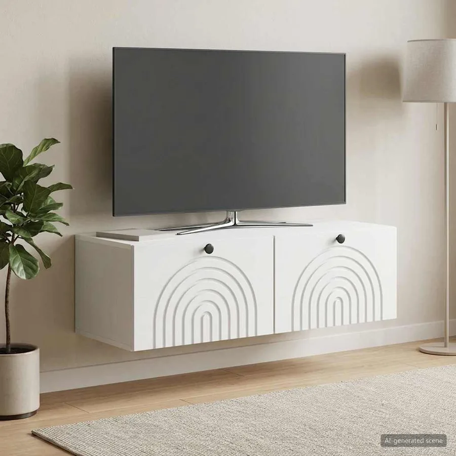 Meuble TV mural Blanc 99 x 41 x 30 cm Bois d'ingénierie - 4