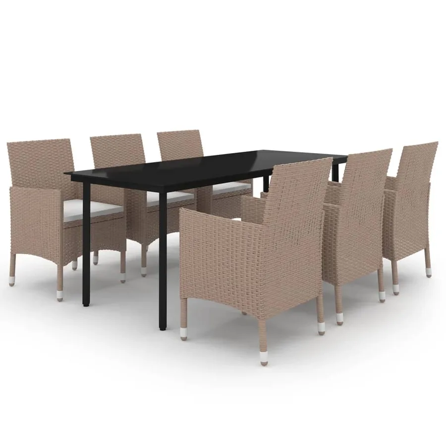 Ensemble à manger de jardin coussins 7 pcs Résine tressée Verre - 2