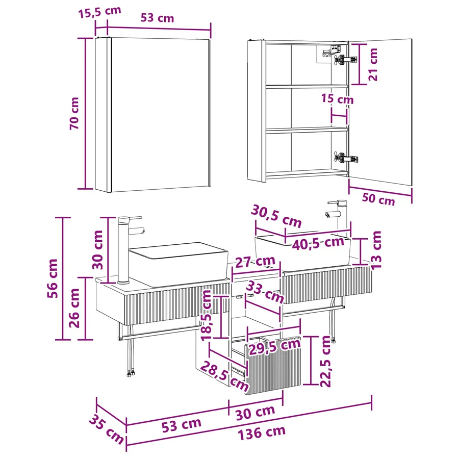 Ensemble d'armoire de salle de bain 5 pc Chêne artisanal - 15