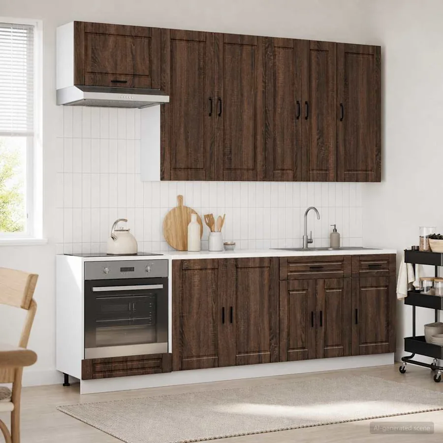 Unité de cuisine PORTO 8 pcs Chêne brun Bois d'ingénierie