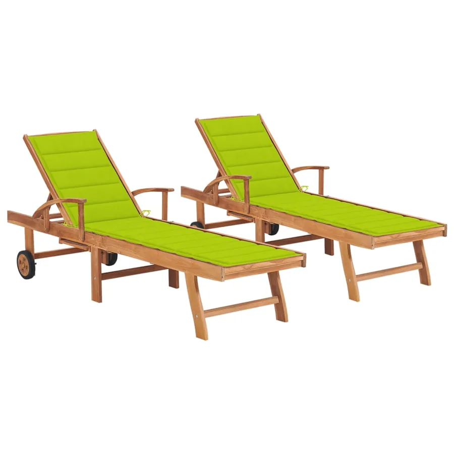 Chaises longues lot de 2 avec coussin beige Bois de teck solide - 129