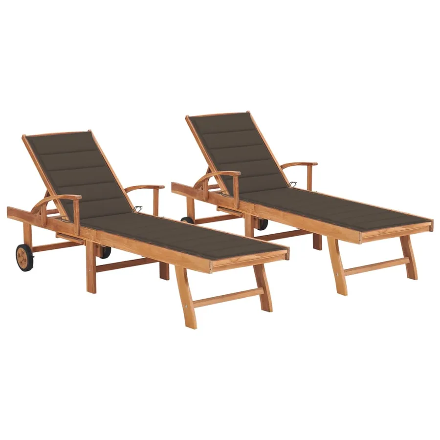 Chaises longues lot de 2 avec coussin beige Bois de teck solide - 17