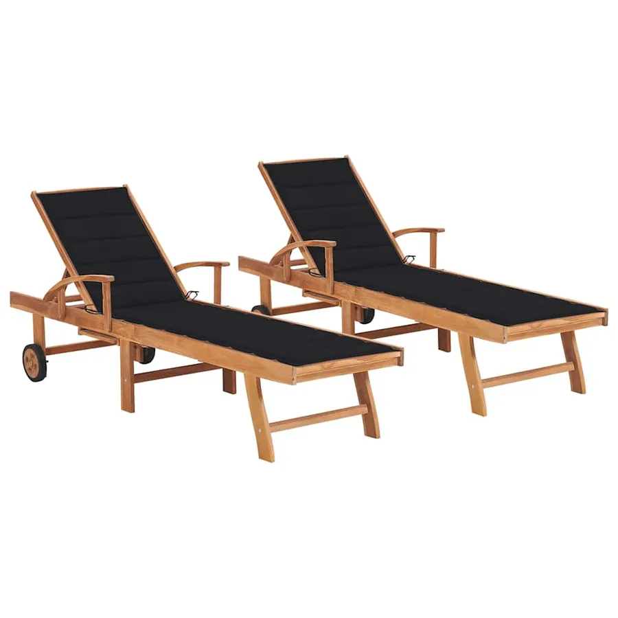Chaises longues lot de 2 avec coussin beige Bois de teck solide - 33