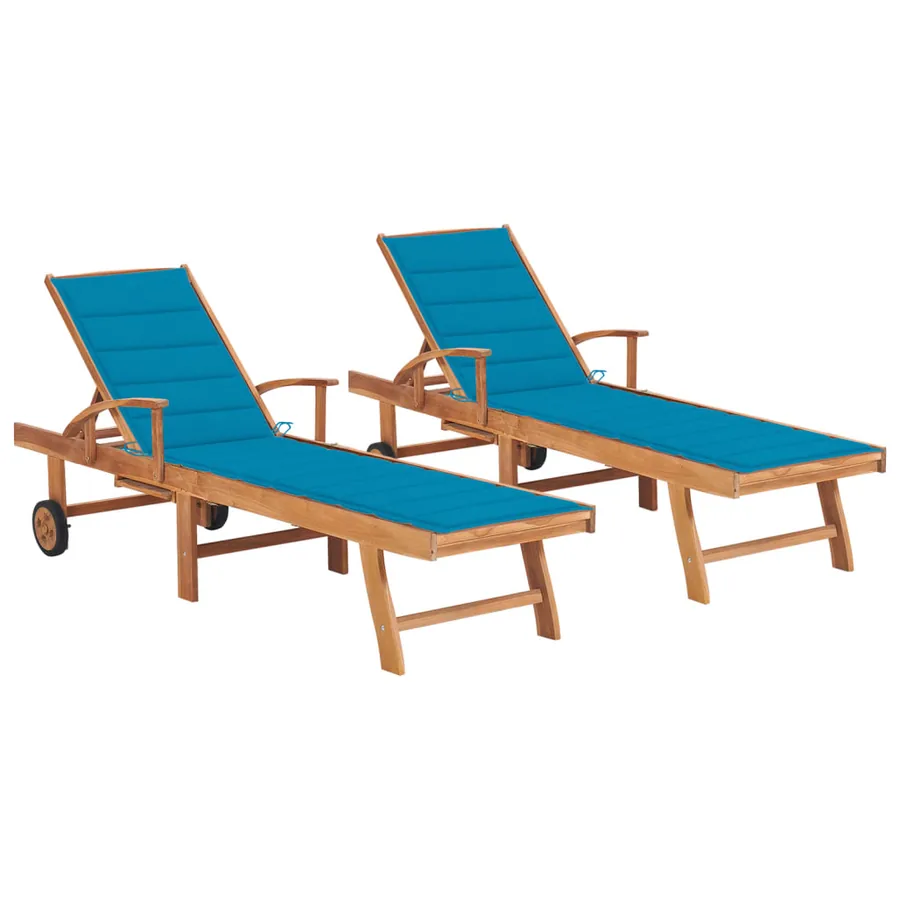 Chaises longues lot de 2 avec coussin beige Bois de teck solide - 81