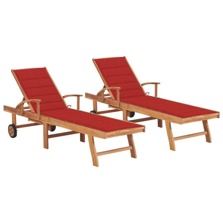 Chaises longues lot de 2 avec coussin beige Bois de teck solide - 97