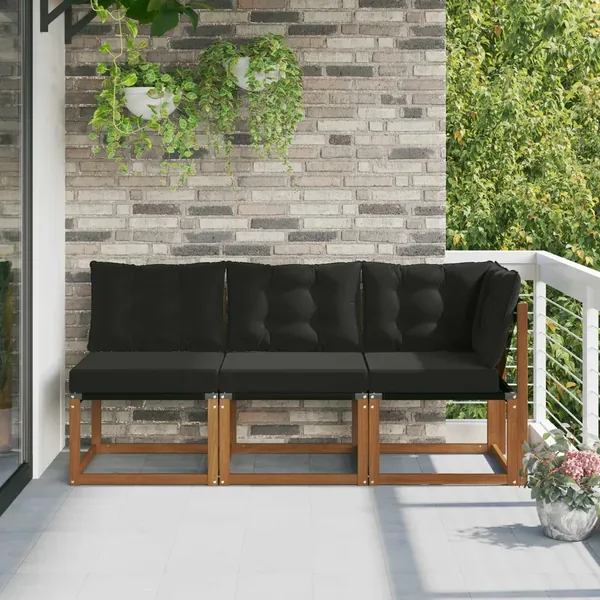 Canapé d’extérieur milieu et coin avec coussin 3 Pièce Naturel