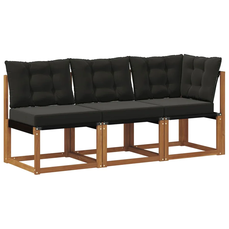 Canapé d’extérieur milieu et coin avec coussin 3 Pièce Naturel - 2