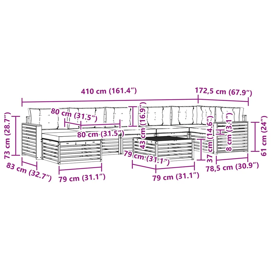 Ensemble de canapés d'extérieur 8 pcs Naturel et Anthracite - 12