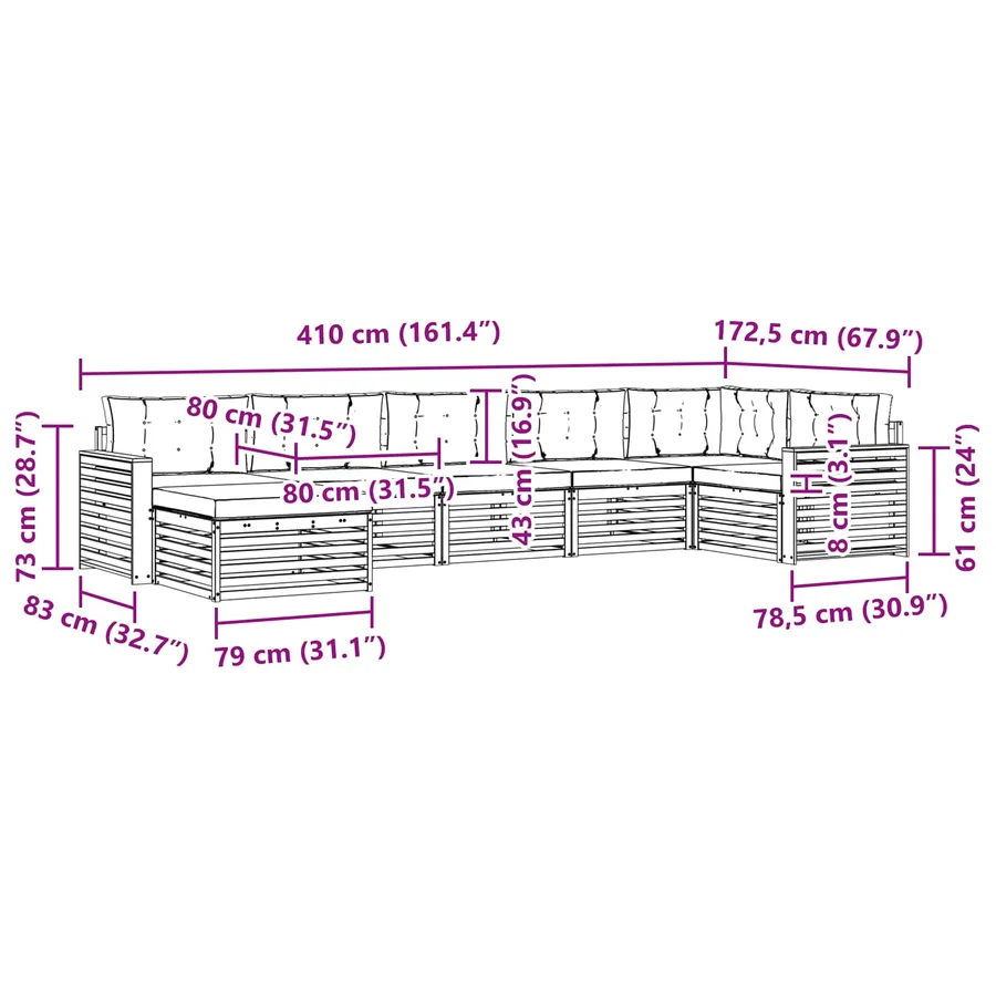 Ensemble de canapés d'extérieur 7 pcs Naturel et Anthracite - 10