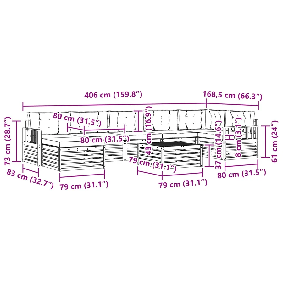 Ensemble de canapés d'extérieur 8 pcs Naturel et Anthracite - 12