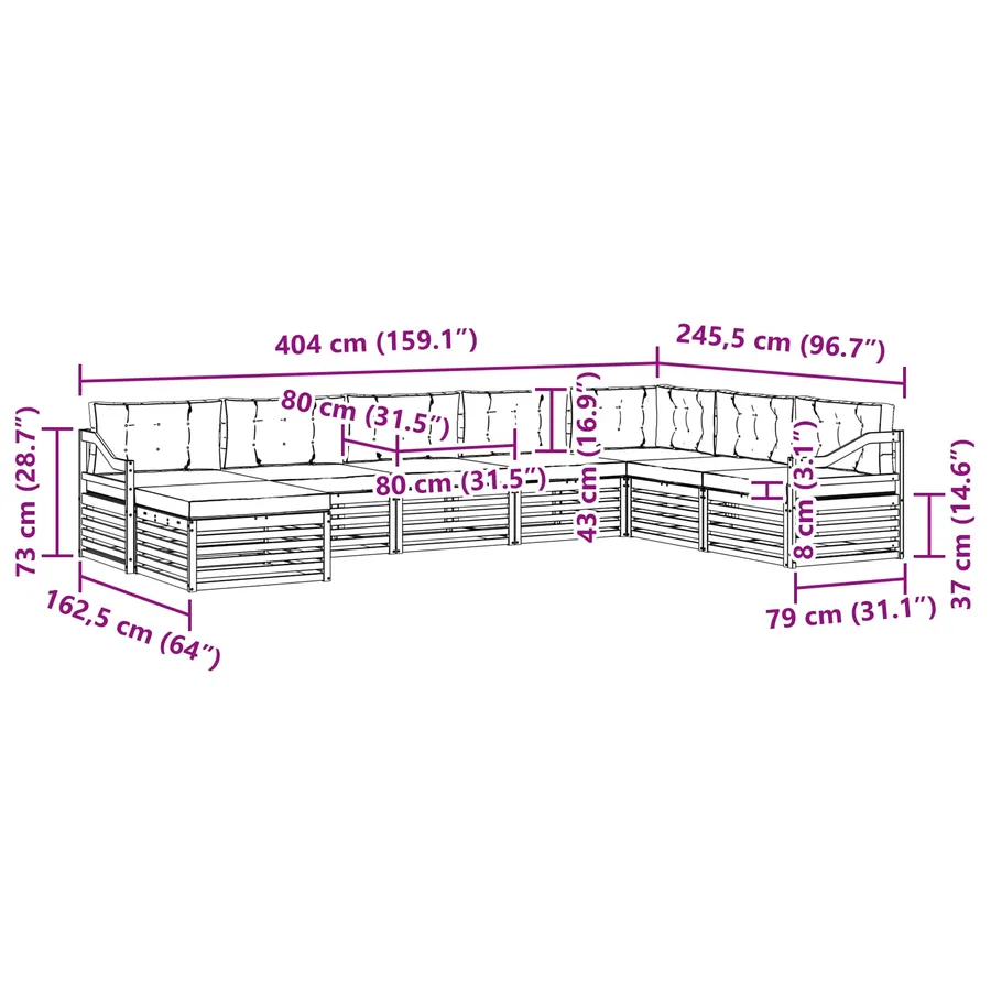 Ensemble de canapés d'extérieur 8 pcs Naturel et Anthracite - 9