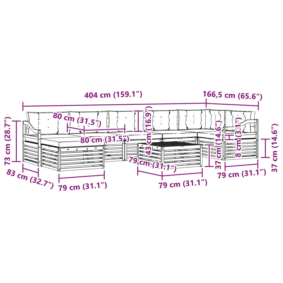Ensemble de canapés d'extérieur 8 pcs Naturel et Beige - 12
