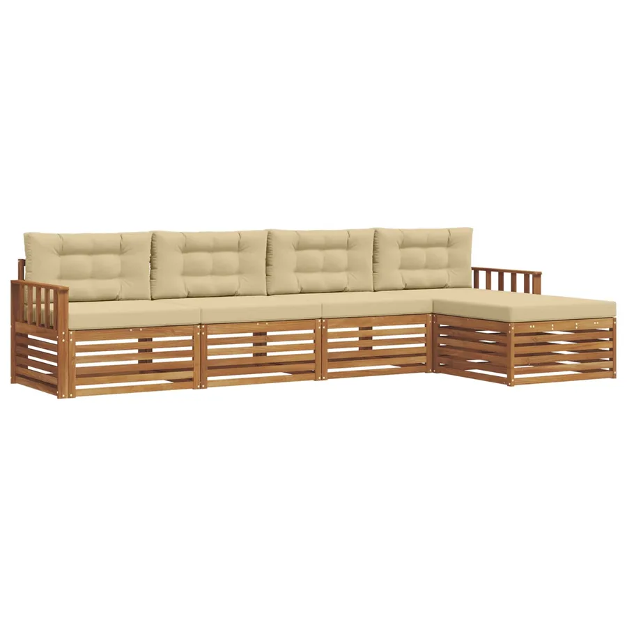 Ensemble de canapés d'extérieur 5 pcs Naturel et Beige - 2
